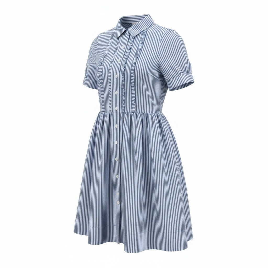 Kate Spade Broome Street Blue White Striped Ruffle Shirt Dress Njmu7617 Size M